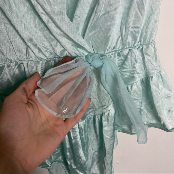 Vintage Blue Satin & Lace Ruffle Teddy Lingerie - Picture 4 of 6